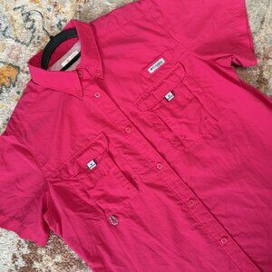 Columbia PFG Shirt Youth Large Short Sleeve Pink Light Breathable Fishing Shirt